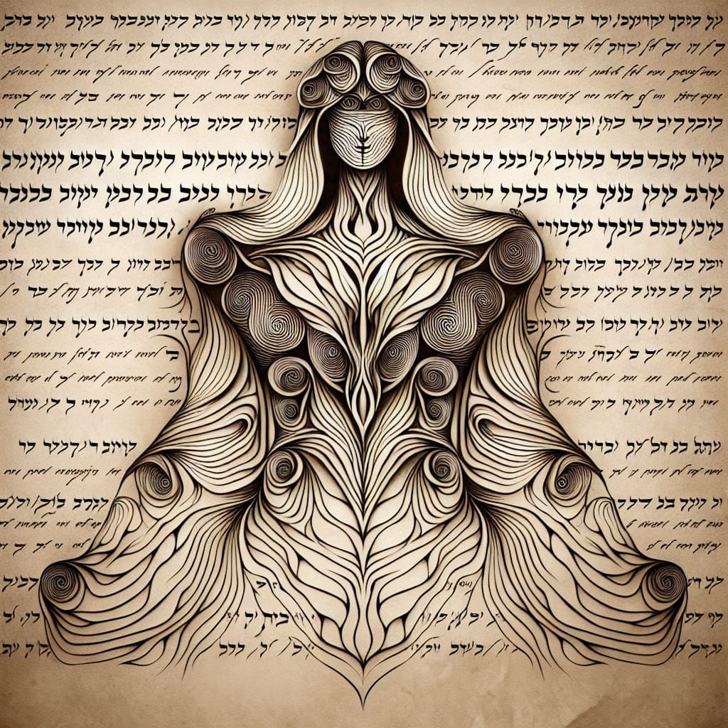 Abstract Spirit in Hebrew Script Line Art