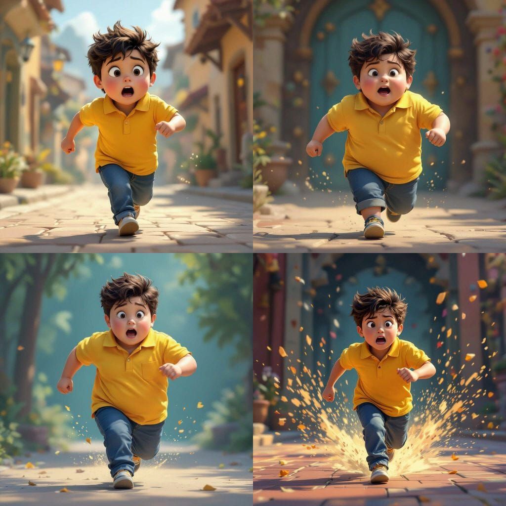 Funny Fat Boy Running in Yellow Polo Shirt