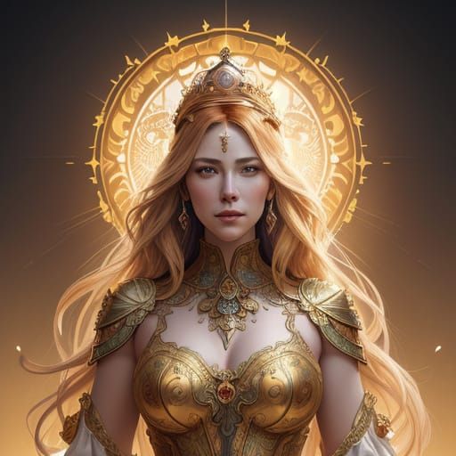 Noblewoman with Golden Sun Crown in Art Nouveau Style