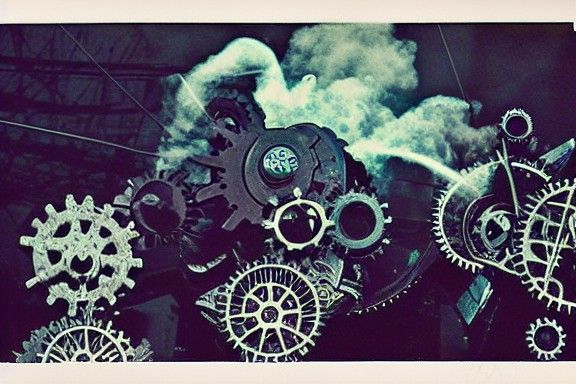 Steampunk Gear Rose Against Industrial Sky