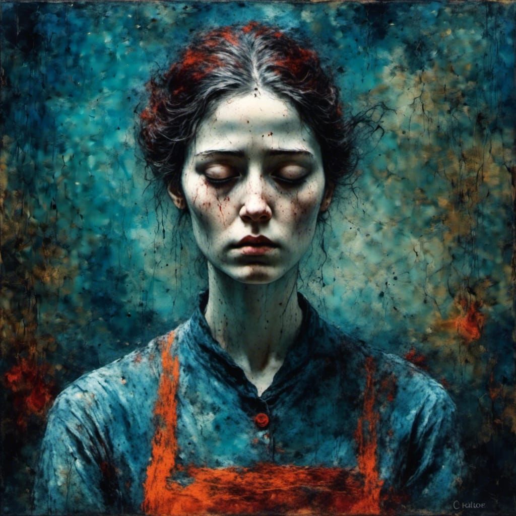 Despairing Housewife Portrait as Impasto Painting