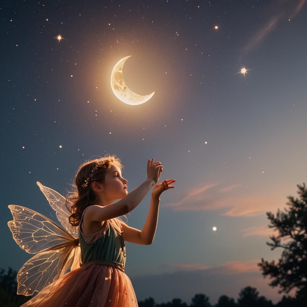 Ethereal Fairy Touches the Moon: Cinematic Still