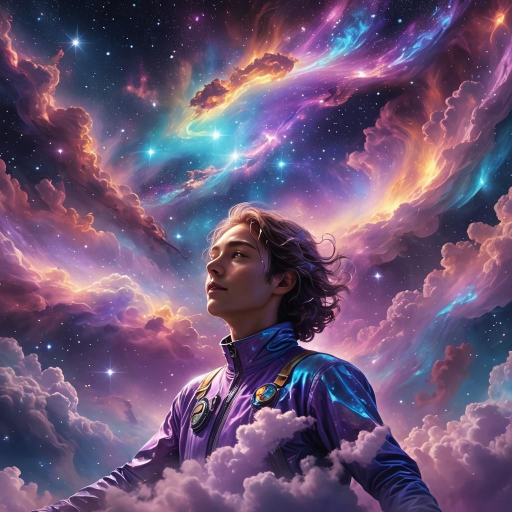 Cosmic Dreamscape: Person Floating in Space as Digital Art