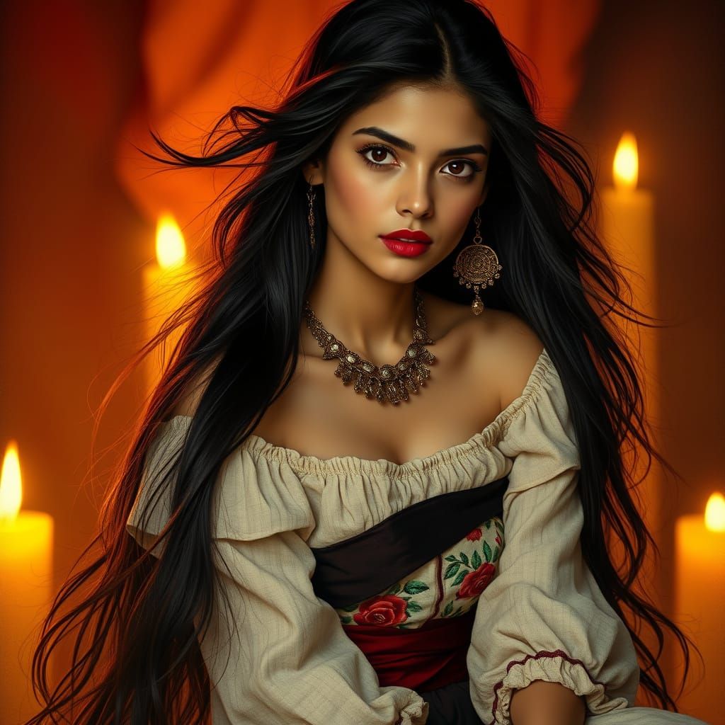Portrait of Young Indian Woman with Red Roses