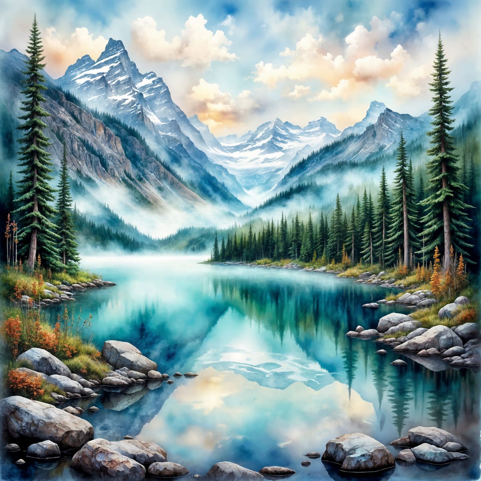 Lake Louise Dawn in Antique Watercolor Style