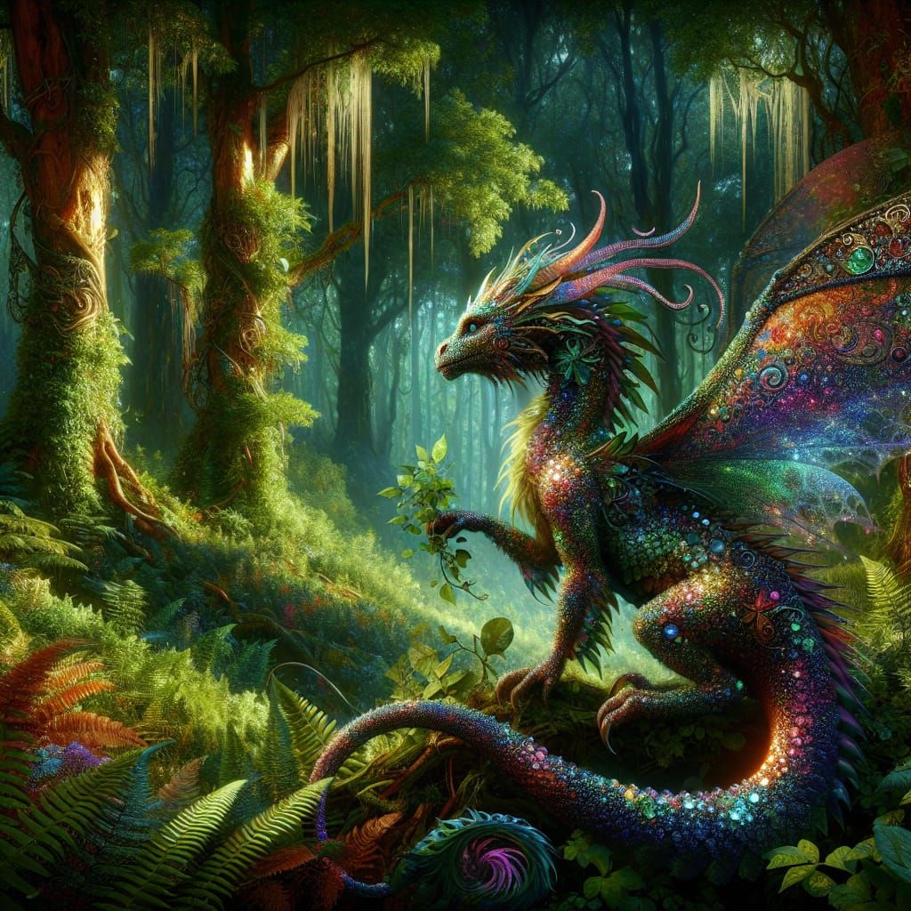 Playful Faerie Dragon in Shimmering Forest