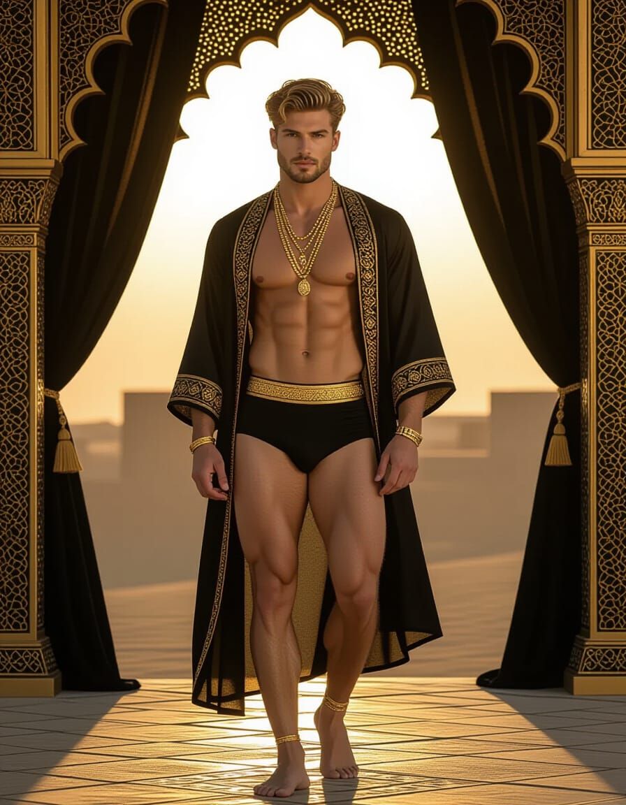 Sensual Man in Golden Light: Photorealistic Art