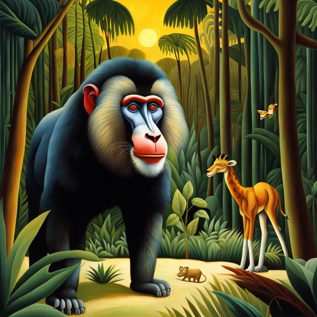 Jungle Animals in Rousseau Style: Detailed Masterpiece
