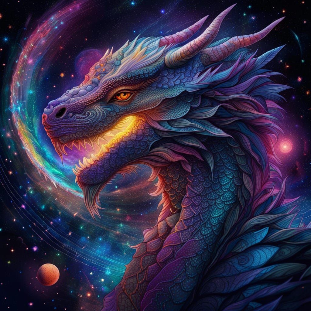 Holographic Space Dragon: Cosmic Astral Illustration