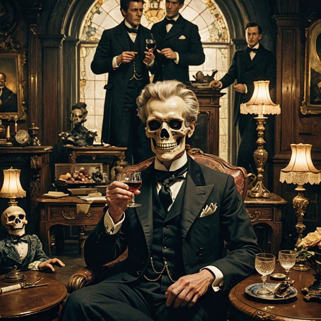 Elegant Victorian Gentleman Amidst Grand Mansion Shadows