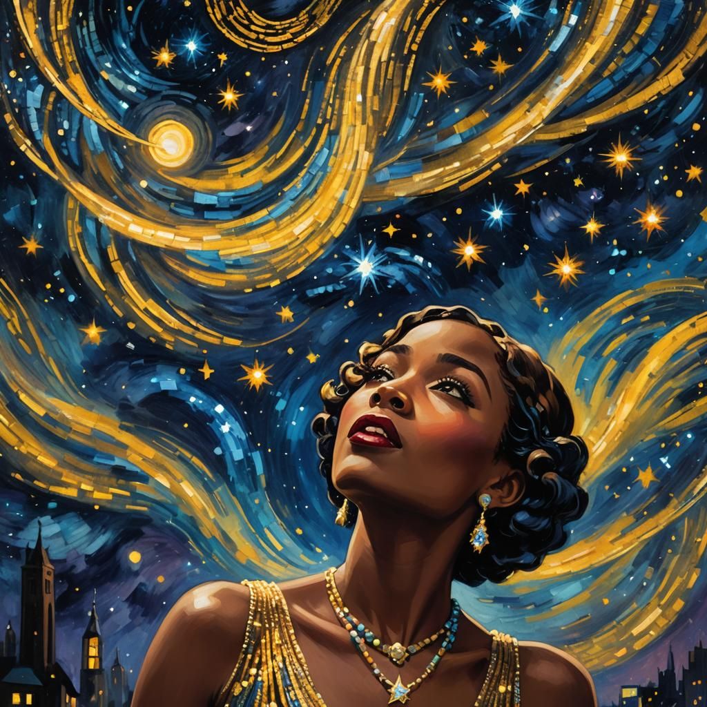Harlem Renaissance Portrait Under Starry Night Sky