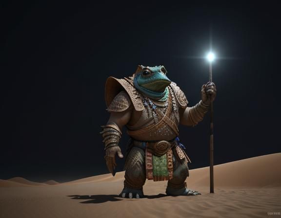 Bullywug Spellcaster in Desert, 3D Game Art