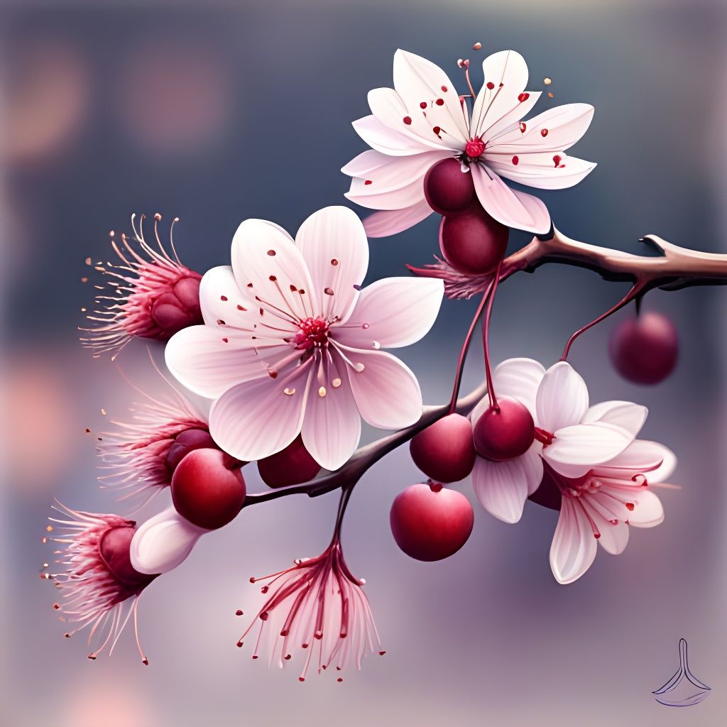 Cherry Blossoms on White: Japanese-Inspired Illustration