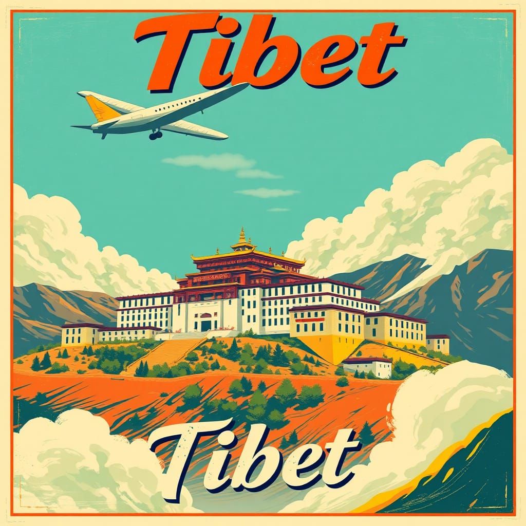 Vintage Travel Poster of Potala Palace in Tibet