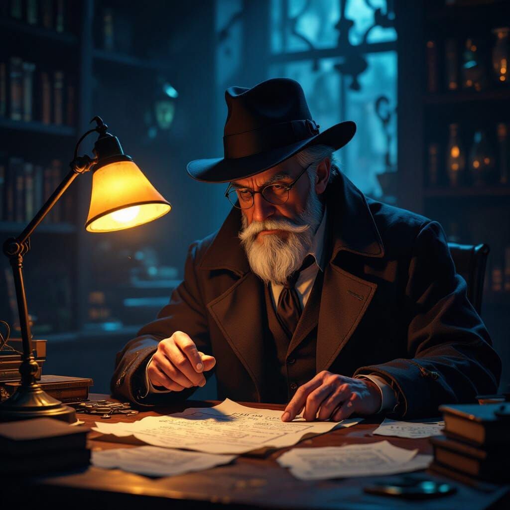 Detective Finds Hidden Clue in Dimly Lit Room