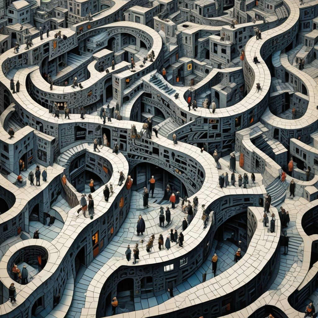 Victorian Figures Struggle on Infinite Möbius Strip in Esche...