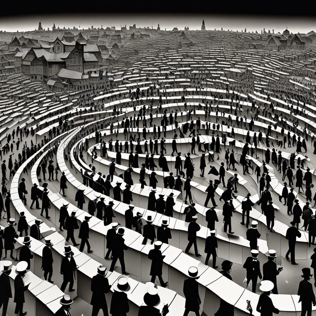 Möbius Strip Figures in Escher-Inspired Linework