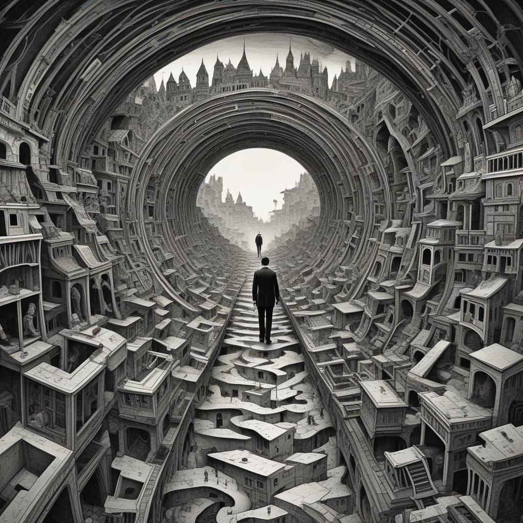 Endless Journey Through Infinite Geometry in M.C. Escher Sty...