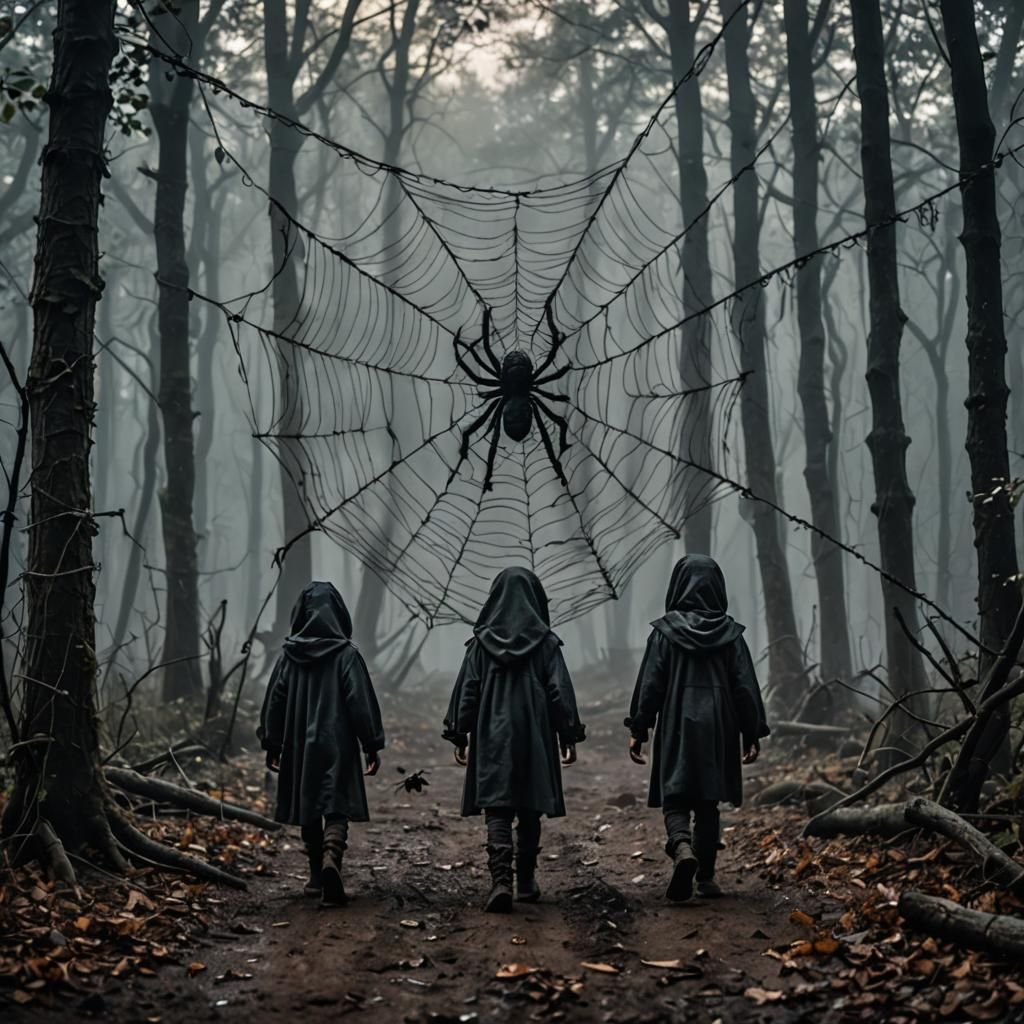 Scary Giant Spider in Misty Dark Night