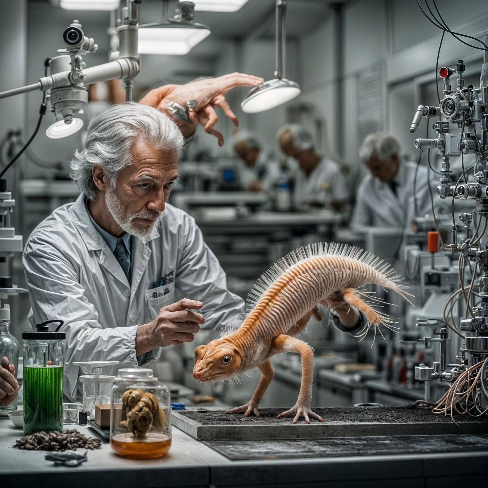 Surreal Laboratory Scene with Bizarre Creatures