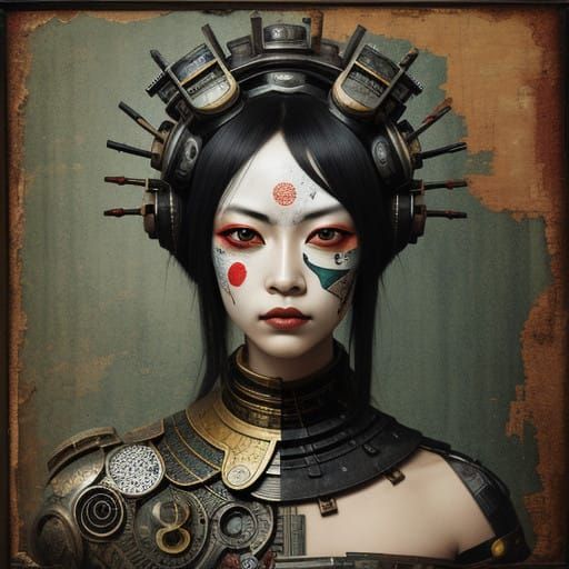 Brooke Shaden, gege akutami. Portrait. kabuki, craquelure, r...