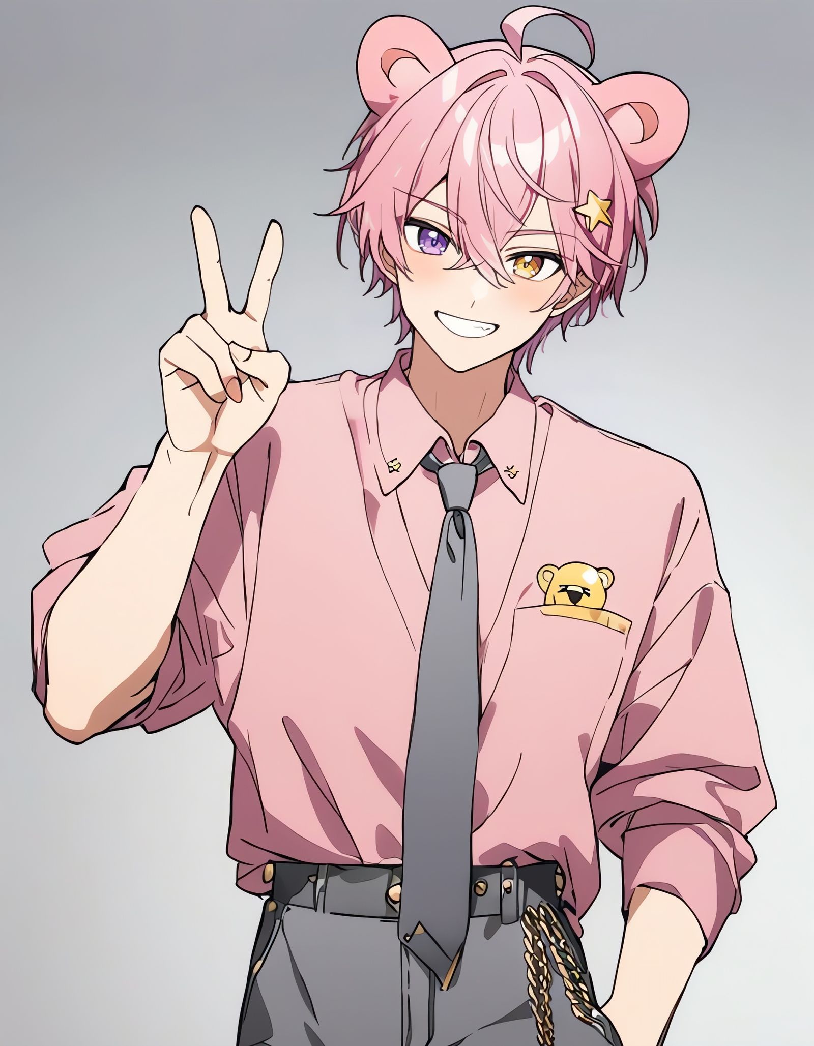 Anime Boy with Pink Hair and Bear Ears