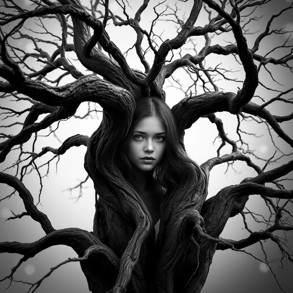 Majestic Tree Goddess in Black and White