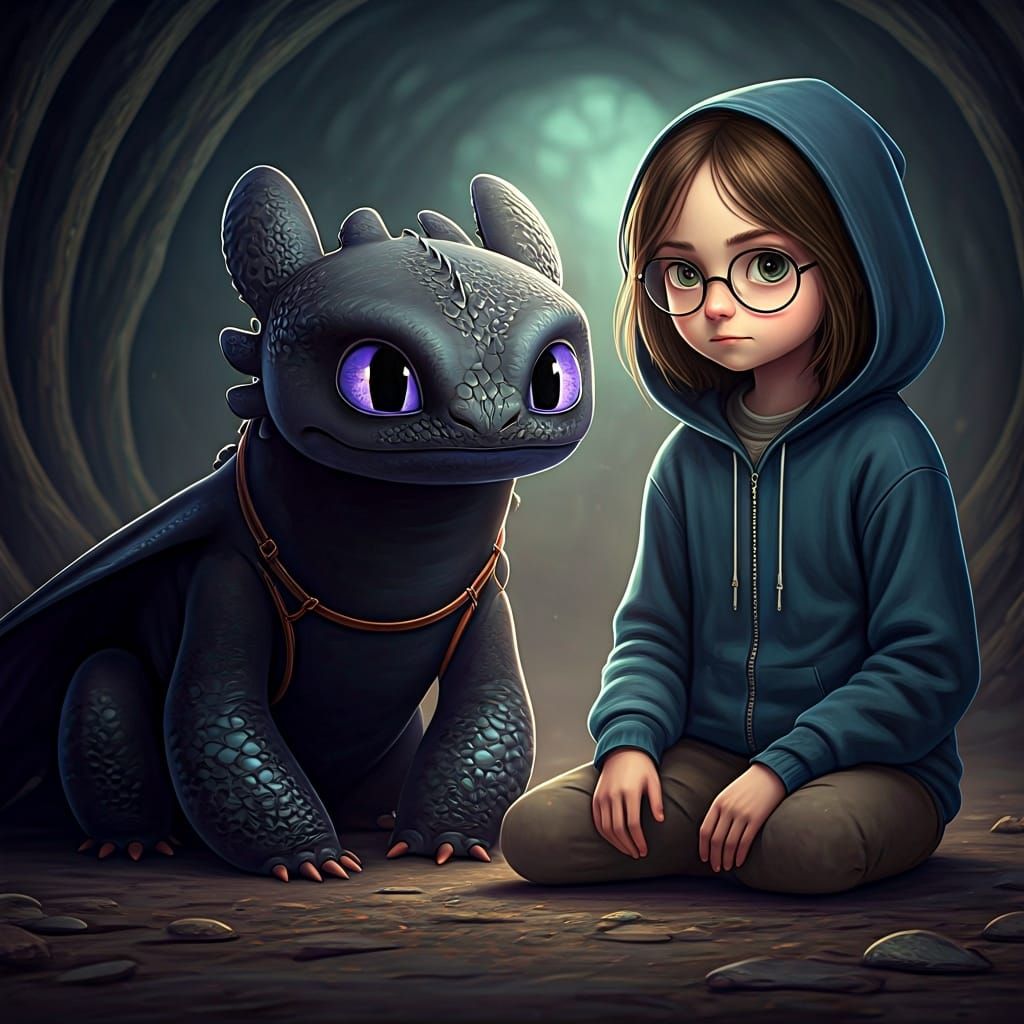 Girl and Dragon in Cinematic Lighting