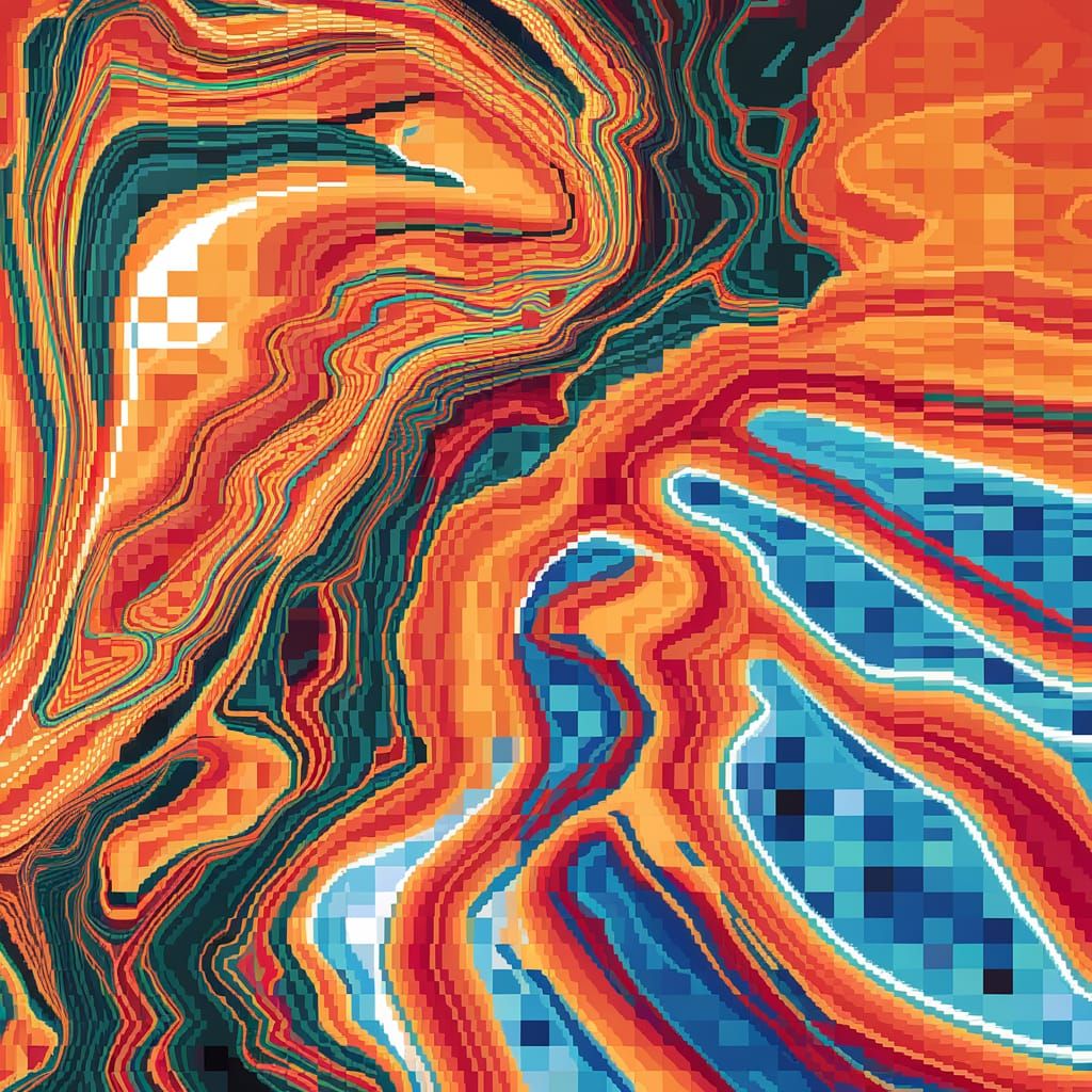 Vivid Abstract Orange and White Pixel Art Texture