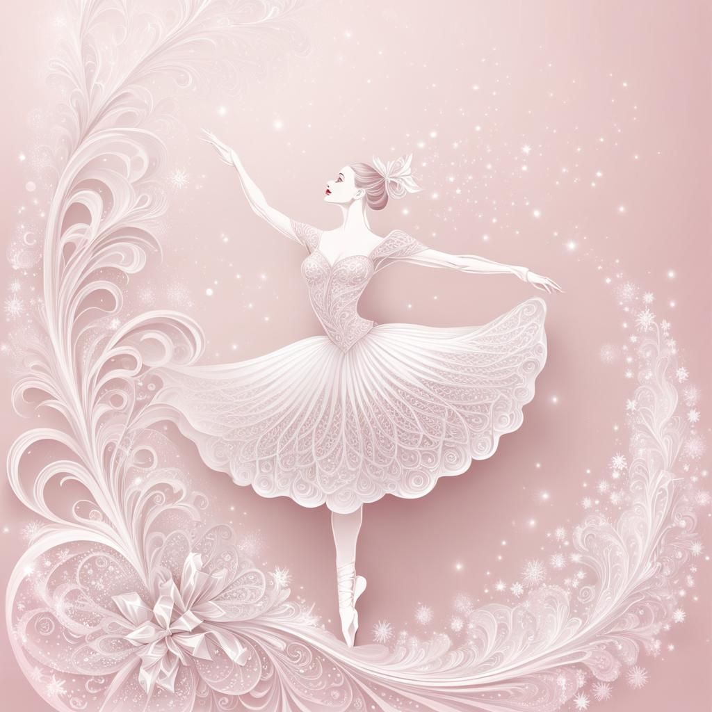 Pastel Pink Christmas Ballerina with Abstract Fractals