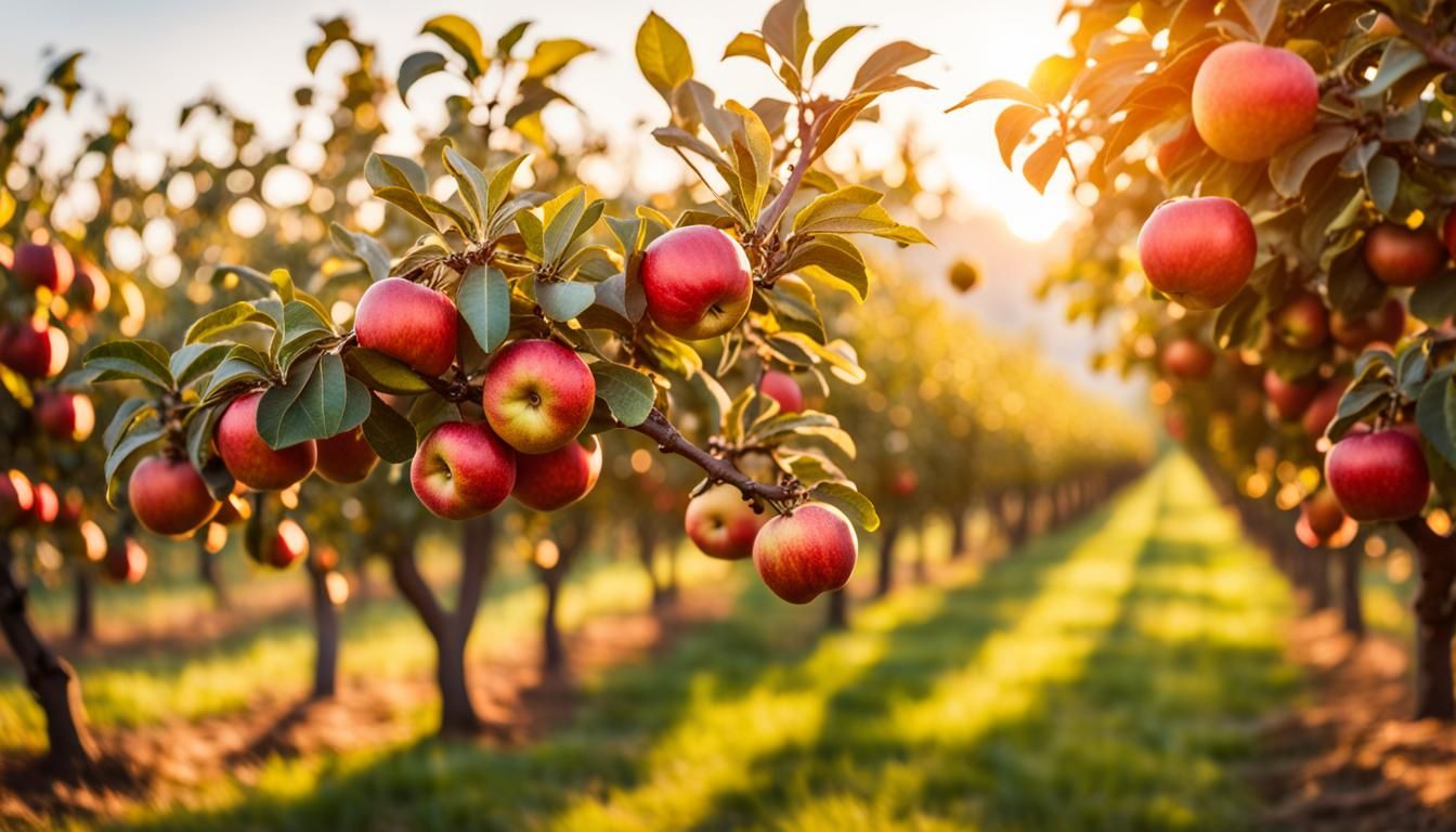 Apple Orchard in Golden Hour: Organic Harvest