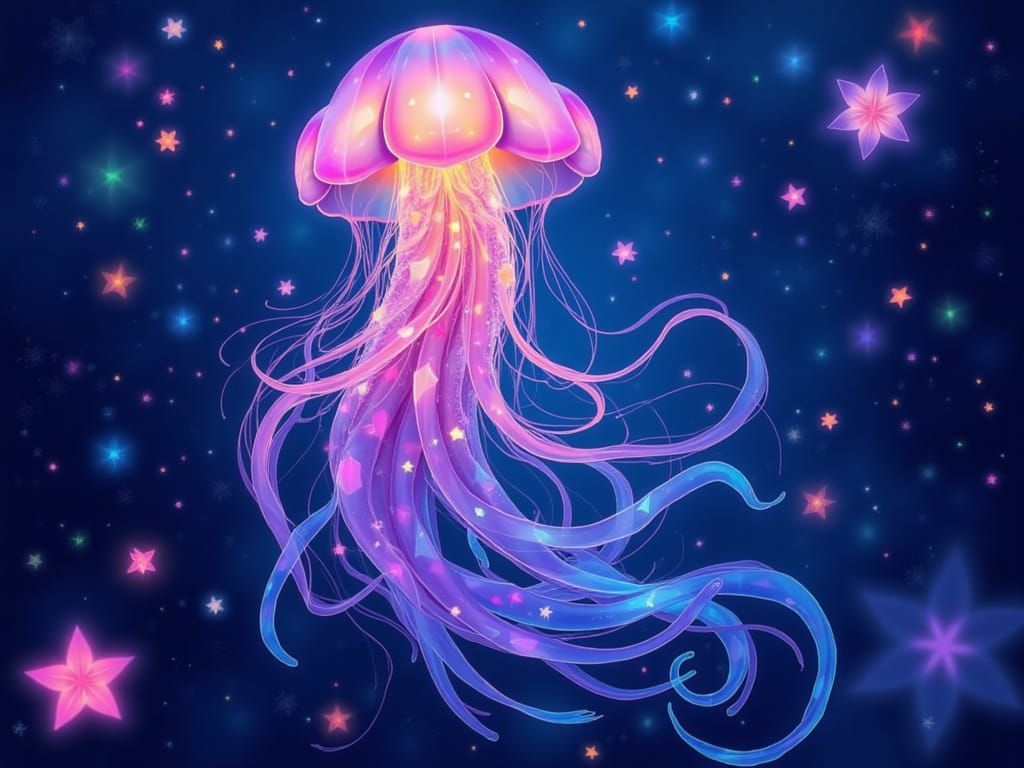 Bioluminescent Anthropomorphic Jellyfish Woman in Pastel Oce...