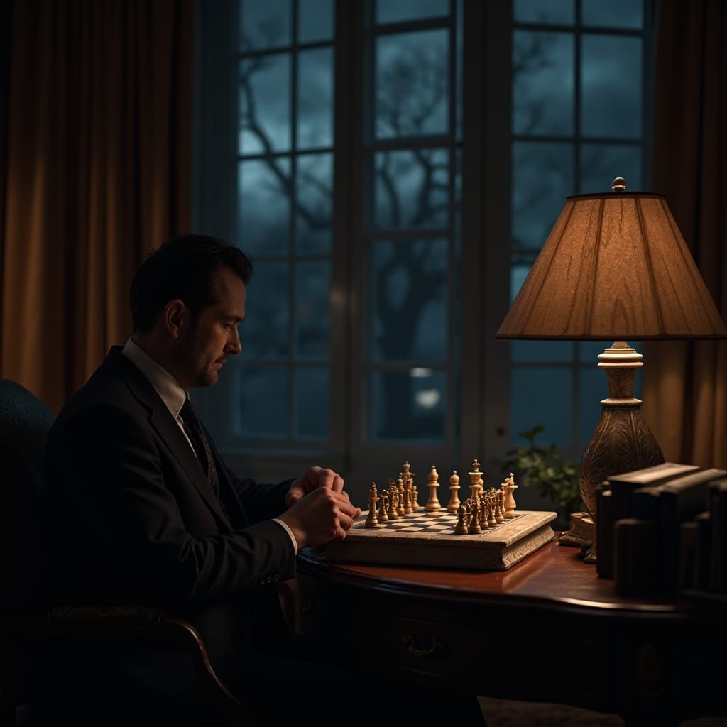 Dramatic Chess Game in Cinematic Film Style