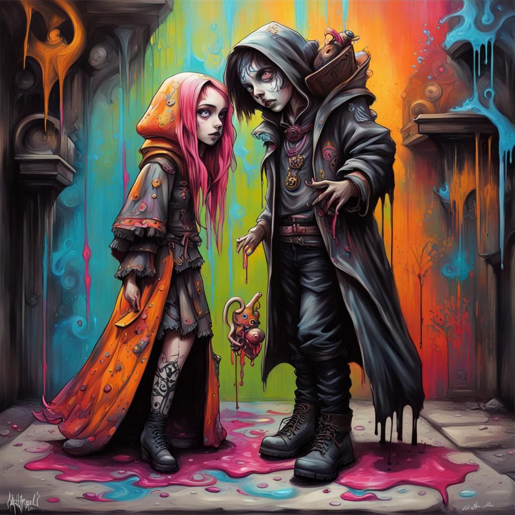 Gothic Hansel and Gretel Graffiti Art