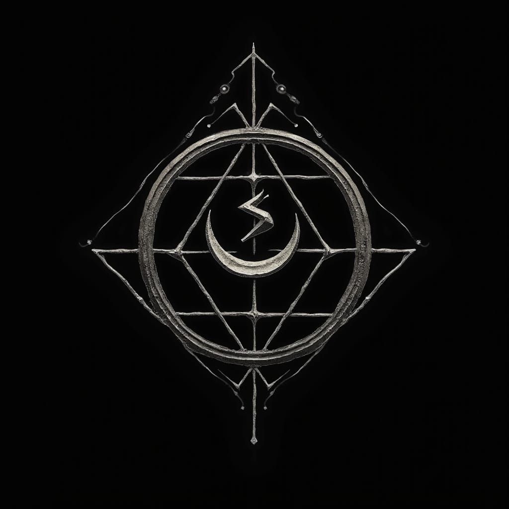 Mystical Cyber Sigilism Logo with Crescent Moon