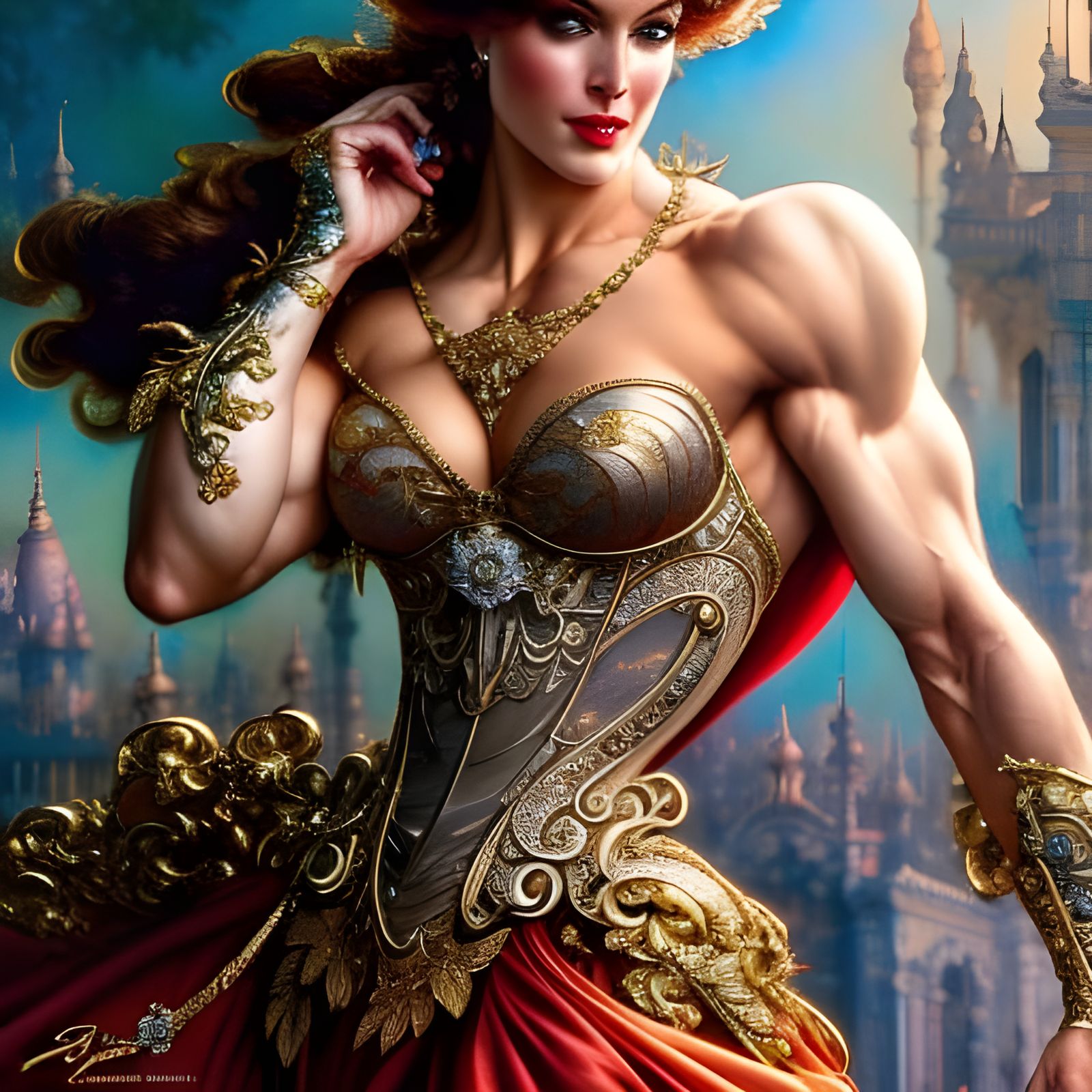 Muscular Cinderella in Rococo Style, Detailed Close-Up
