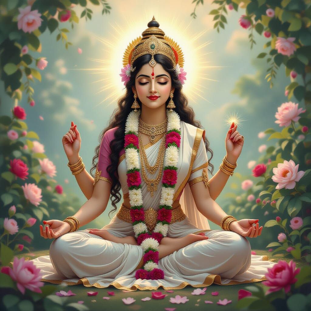 Maa Parvati Meditating in Celestial Garden