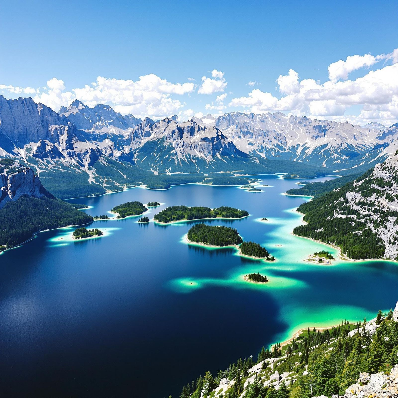 Serene Alpine Lake in Majestic Mountain Range