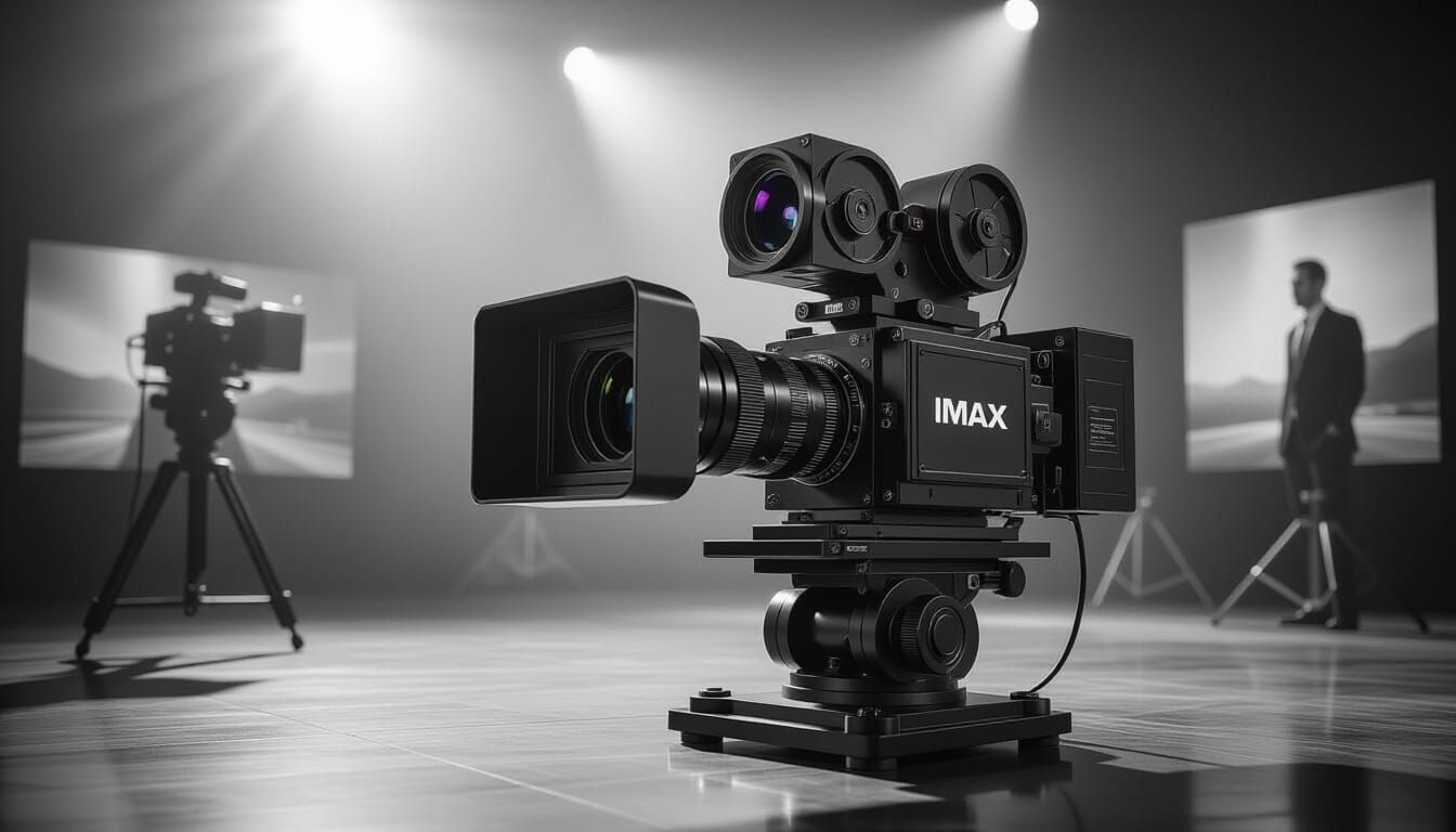 Dramatic Black and White IMAX Camera Photo