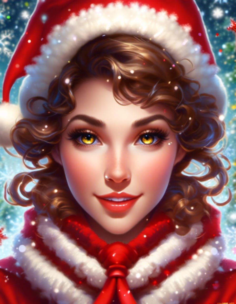 Gorgeous Mrs. Claus with Chestnut Hair in Festive Portrait