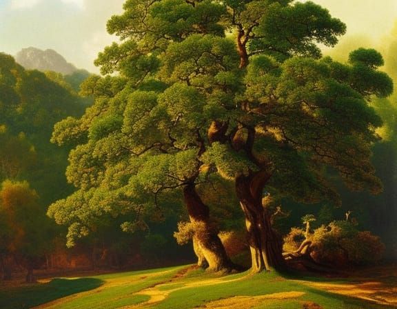 Detailed Ink Wash of an Oak Tree