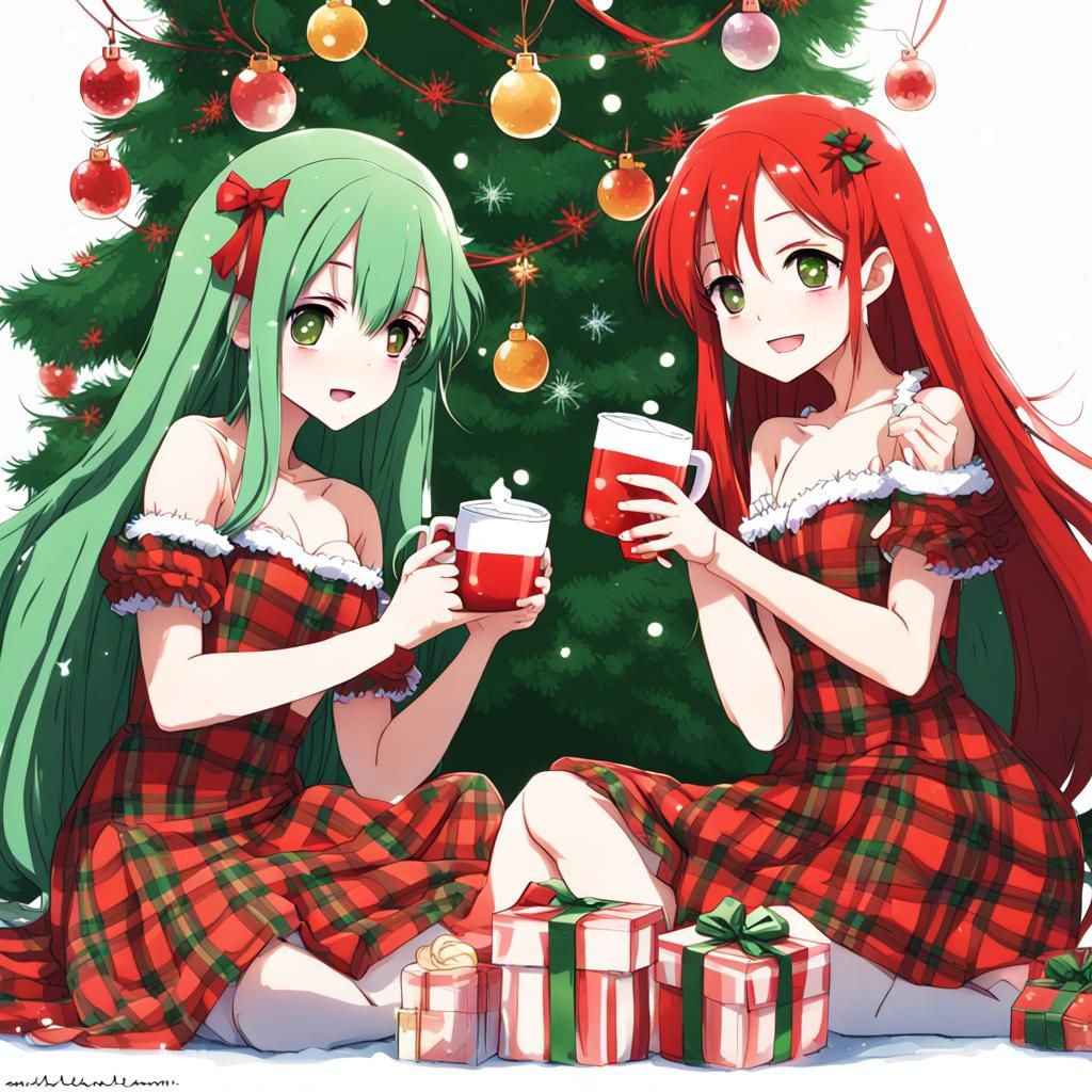 Festive Sisters Celebrate Christmas in Anime Style