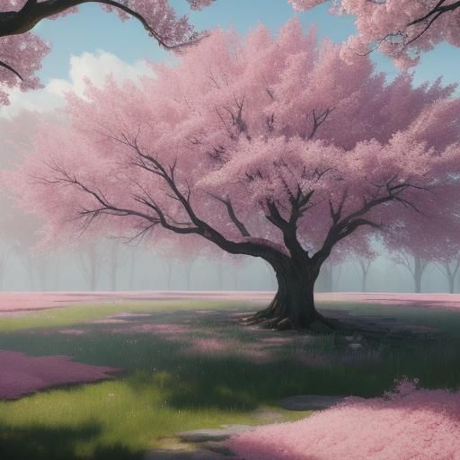 Girl Sketching Under Dogwood Tree, Digital Matte Painting