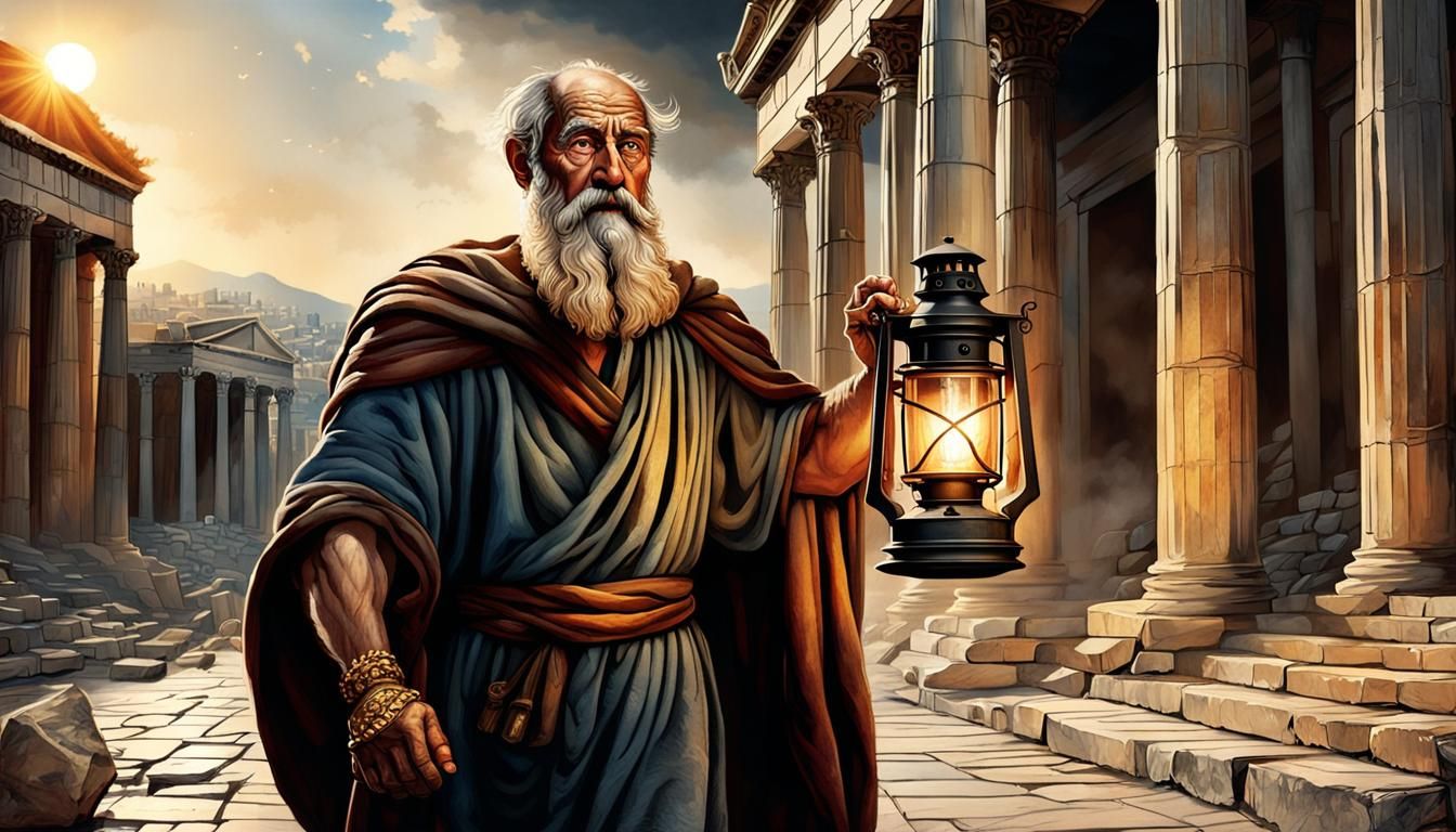 Diogenes of Sinope Portrait with Lantern Glow