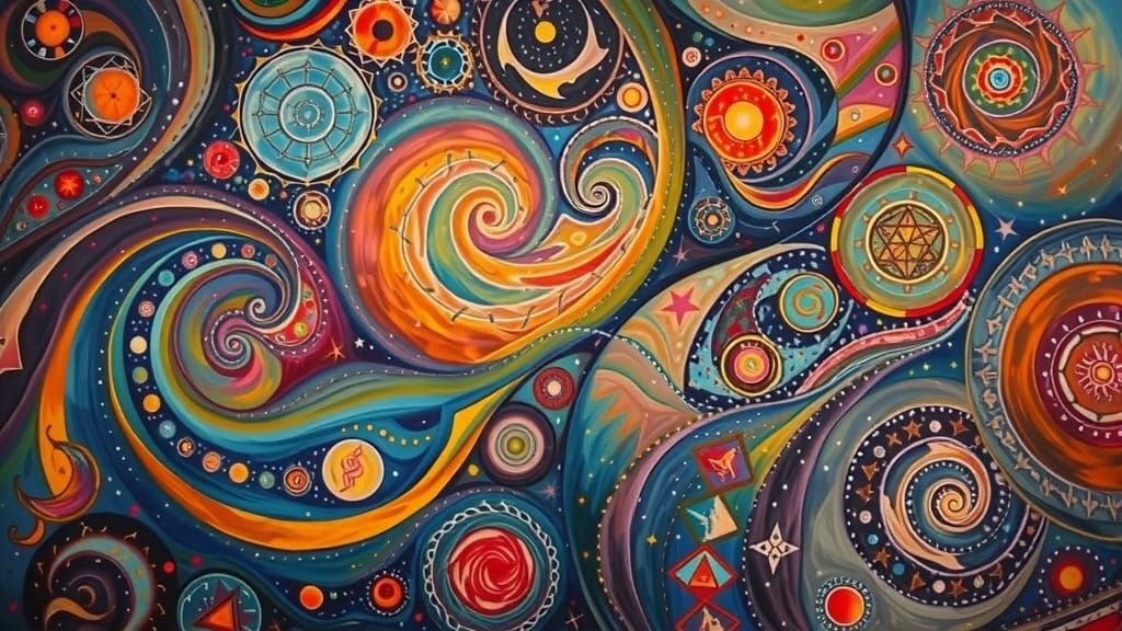Cosmic Vortexes in Vibrant Abstract Oil Paint
