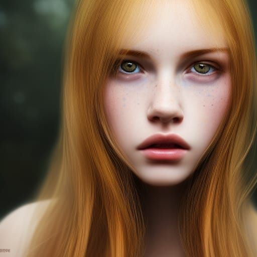 Freckled Girl Portrait in Art Nouveau Style