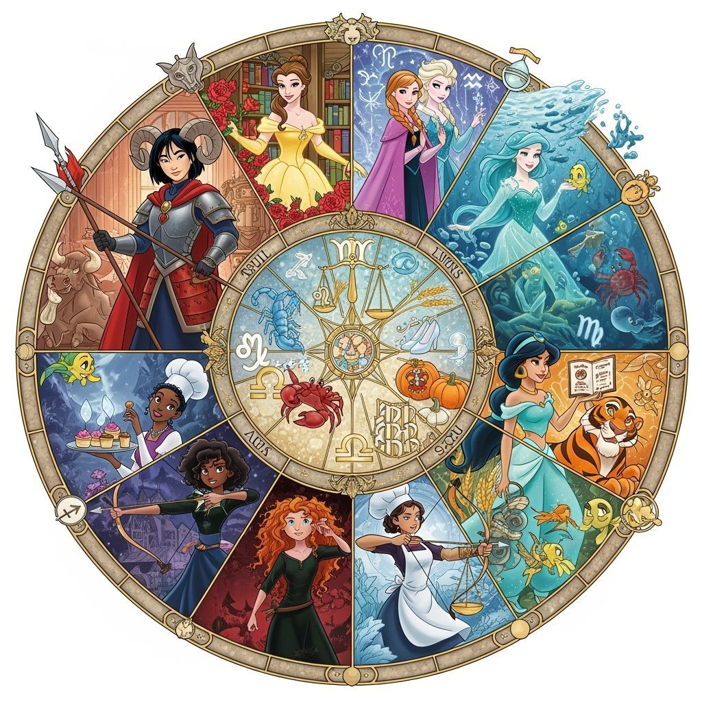 Disney Princess Zodiac Wheel Illustration