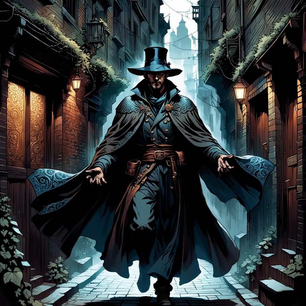 Shadowy Figure in Dark Alleyway, Fantasy Art
