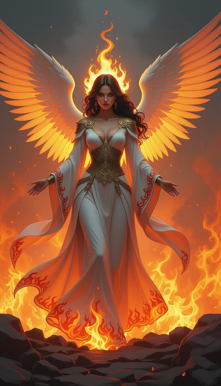 Fiery Angel in Digital Painting Style