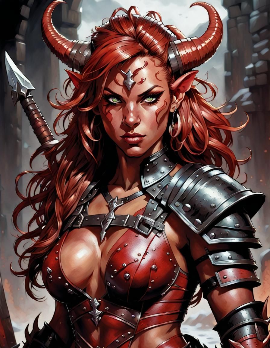 Tiefling Barbarian in Comic Book Art Style